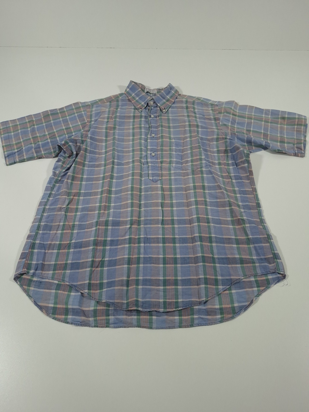 VTG Sero Shirt Mens L Blue Plaid India Madras Short Sleeve Button Down USA